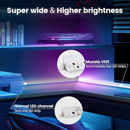 Muzata 6Pack 3.3FT/1M Plus-Size Spotless V Shape LED Channel Silver Aluminum LED Diffuser Channel with Milky White Cover V101 WW 1M