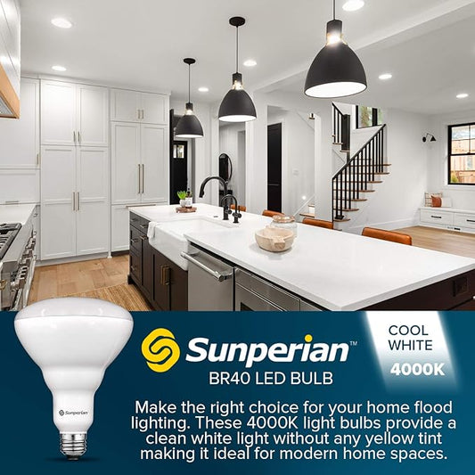SUNPERIAN 6 Pack BR40 LED Light Bulbs, 13W=85W, 4000K Cool White, 1400 Lumens, Dimmable Flood Light Bulbs for Recessed Cans, Enclosed Fixture Rated, Damp Rated, UL Listed, E26 Standard Base