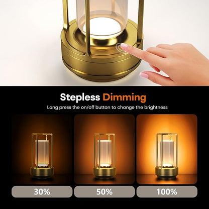 Portable Table Lamp for Indoor/Outdoor, Rechargeable Cordless Desk Lamp with Touch Sensor, 3 Way Dimmable Suitable for Bars/Cafes/Restaurants/Bedrooms/Camping Sites (Gold)