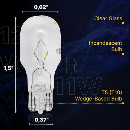 Diximus Landscape Low Voltage - 12 Volt 11W - T5 Wedge Bulbs - Compatible with Malibu Lights - Garden - Deck Light Bulbs - Yard Bulbs - 10 Pack (Clear, 10)