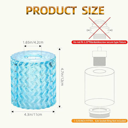 1Pack Corrugated Blue Glass Lamp Shades with 1-5/8 inch Fitter, Cylinder Glass Shade Covers Replacement Globe for Pendant Light fixtures Bathroom Vanity Lights Wall Sconces