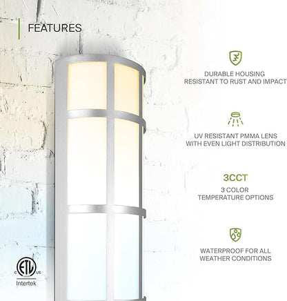 ASD 24 Inch LED Outdoor Wall Mount Light Fixture with Grid - Brushed Nickel Modern Wall Sconce - 25W 120-277V 3000K 4000K 5000K Adjustable - Dimmable Exterior Lights - Front Door, Patio - ETL