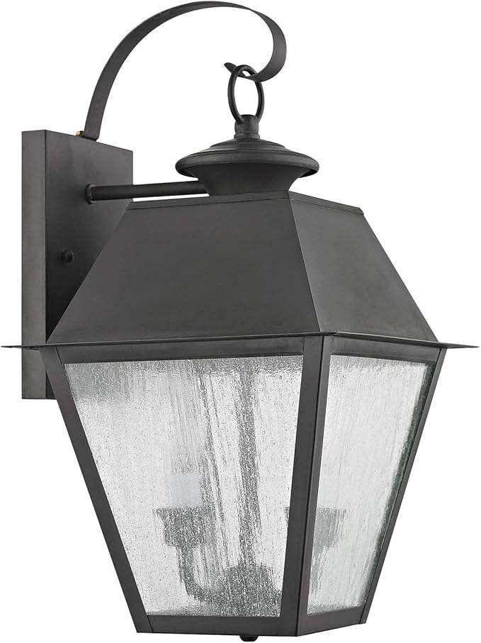 Livex Lighting 2165-29 Transitional Three Light Outdoor Wall Lantern from Mansfield Collection in Pwt, Nckl, B/S, Slvr. Finish, Vintage Pewter