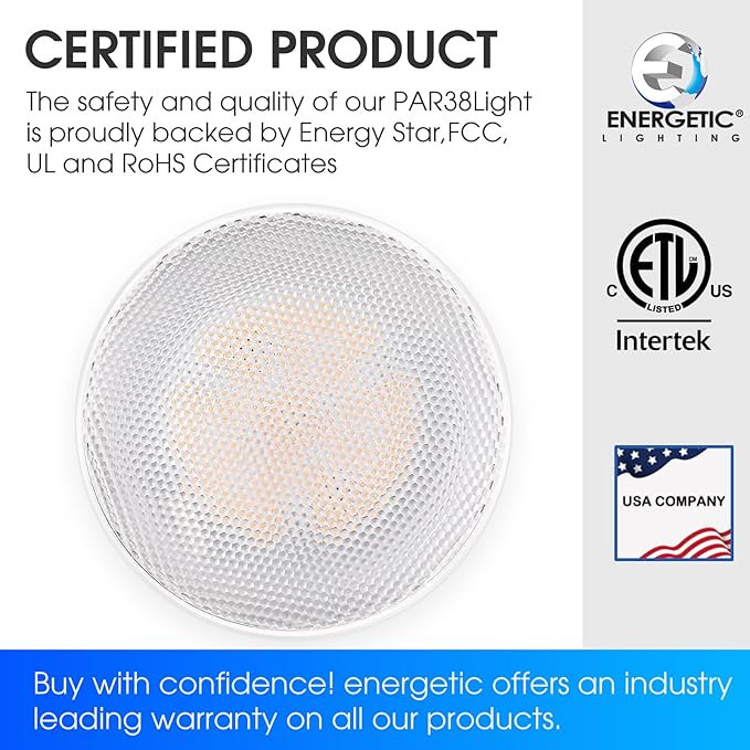 E ENERGETIC LIGHTING PAR38 LED Flood Light Outdoor Bulb, 5000K Daylight, 90 Watt Equivalent, Wet Rated, 900LM, E26 Base, Non-Dimmable, 12 Pack Outdoor Flood Light Bulbs