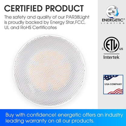 E ENERGETIC LIGHTING PAR38 LED Flood Light Outdoor Bulb, 5000K Daylight, 90 Watt Equivalent, Wet Rated, 900LM, E26 Base, Non-Dimmable, 12 Pack Outdoor Flood Light Bulbs