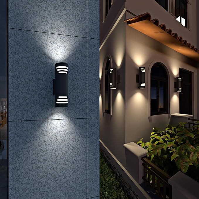 Dusk to Dawn Porch Lights Outdoor 2 Pack, Modern Exterior Lighting Fixtures 13In, Cylinder Outdoor Wall Lights Up Down Sconce Lighting for House Doorway, ETL Listed