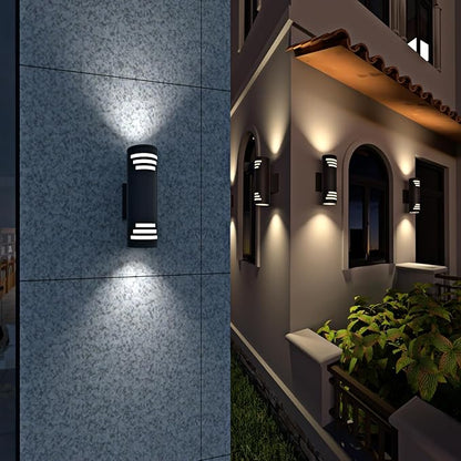 Dusk to Dawn Porch Lights Outdoor 2 Pack, Modern Exterior Lighting Fixtures 13In, Cylinder Outdoor Wall Lights Up Down Sconce Lighting for House Doorway, ETL Listed