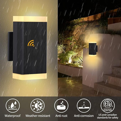 Dusk to Dawn Outdoor Lighting, ZUUKOLE Waterproof Exterior Wall Lantern, Anti-Rust Aluminum Wall Mount Lighting Rectangular Design – Up Down Wall Light fixtures for Porch, Patio or Garage, 2 Pack