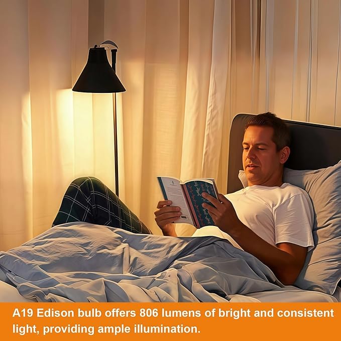 Vinaco A19 Dimmable LED Bulb 2700K Warm White, 6 PCS A19 Edison Bulb, 8W Equal 60W Clear Light Bulbs, Long Lasting 806LM Edison Bulbs E26 LED CRI85+ for Living Room, Chandelier