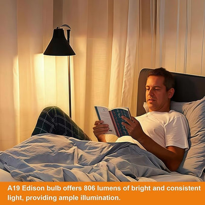 Vinaco A19 Dimmable LED Bulb 2700K Warm White, 6 PCS A19 Edison Bulb, 8W Equal 60W Clear Light Bulbs, Long Lasting 806LM Edison Bulbs E26 LED CRI85+ for Living Room, Chandelier