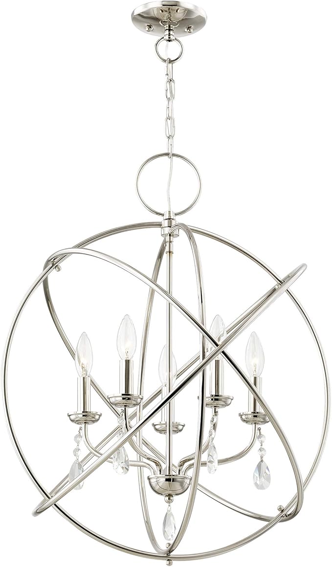 Livex Lighting 40905-35 Transitional Five Light Chandelier from Aria Collection in Polished Nickel Finish