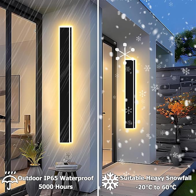 24in Modern Outdoor Lights Fixture,4.33in Wide Dimmable Exterior Wall Lights for Garage and Front Door,Long Outdoor Wall Sconce IP65 Waterproof,Black LED Outdoor Entrance Lighting