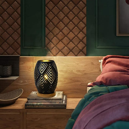 OuXean Bedside Table Lamp, Small Night Light Metal Lampshade and Wood Base, E12 40W Desk Lamp for Bedroom Living Room Home Decor Office Restaurant Bar, Black(Without Bulb)