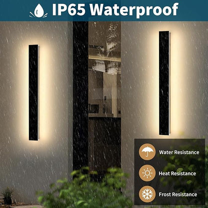 2 Pack Outdoor Wall Light Fixture, 39.3inch Modern Wall Sconce, IP65 Waterproof Dimmable 3000K-6000K with Remote Control, Outside Porch Lighting for Fence, Patio, Yard, Garage