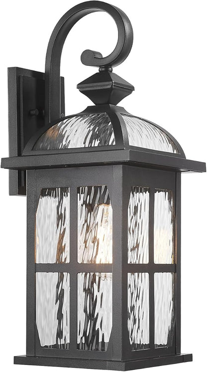 Exterior Wall Sconce Outdoor Waterproof Wall Lights Fixtures Water Ripple Glass Shade 22 Inch Height Black Outdoor Wall Lamps for Patio Yard Garage Doorway