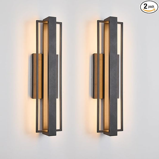 2 Pack 23-inch Modern Large Outdoor Waterproof LED Wall Light, Aluminum Linear Design, Rustproof & Corrosion-resistant, IP65 25W 3000K, Exterior Lights for Entrance, Hallway, Garage, Porch