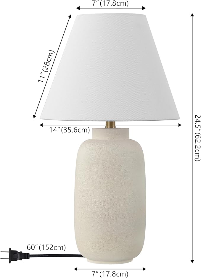 JONATHAN Y JYL5603B-SET2 24.5" Modern Minimalist Table Lamp Set of 2, Matte Cream Ginger Jar Farmhouse Bedside Lamps for Bedroom, Living Room, Office with White Linen Shade, LED Bulbs Included