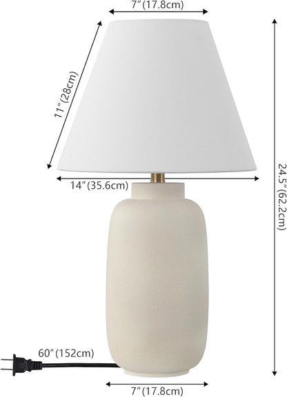 JONATHAN Y JYL5603B-SET2 24.5" Modern Minimalist Table Lamp Set of 2, Matte Cream Ginger Jar Farmhouse Bedside Lamps for Bedroom, Living Room, Office with White Linen Shade, LED Bulbs Included