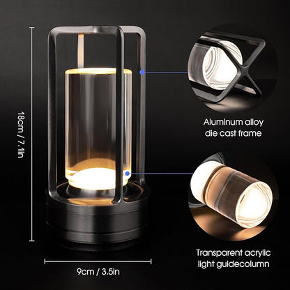 Cordless Table Lamp for Outdoor Indoor, Portable Rechargeable Battery Powered LED Crystal Lantern Lamp, 3 Color Touch Control Stepless Dimming, Small Desk Light for Restaurant Home (Black)