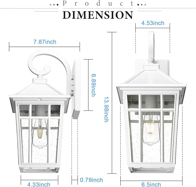 Darkaway Outdoor Wall Lights for House, Exterior Lighting Fixtures Wall Mount Outdoor Porch Lights Waterproof White Outdoor Sconce Lights with Seeded Glass for Patio Hallway Garage,2 Pack