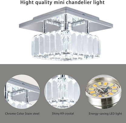 CLAIRDAI Crystal Ceiling Light Square Flush Mount LED Ceiling Light Fixture Modern Led Chandelier Crystal Ceiling Lamps for for Kitchen Hallway Foyer Living Room Bedroom (Dimmable)