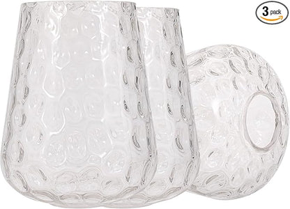 Wine Glass Lamp Shade for Lighting Fixture, 6.3" Height, 1-5/8 Inch Fitter, 3 Pack Clear Hammered Water Ripple Glass Replacement Globe Shade
