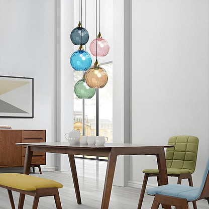 15cm/5.9’’ Industrial Vintage Spherical Glass Pendant Light, E26 Ceiling Hanging Lamp, Gold Finish & Ripple Glass Globe Shade, Dining Room Bedroom Chandelier (Green)
