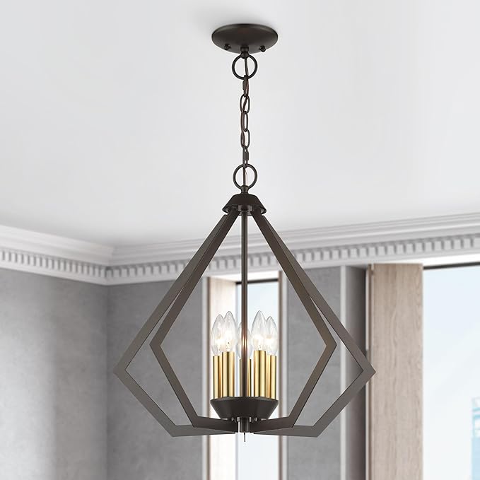 Livex Lighting 40925-04 5 Light Black Chandelier, Black w/Brushed Nickel Cluster