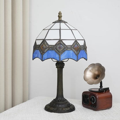 Blue and White Lamp Small Tiffany Lamps Bedside for Bedroom Dector Light Stained Glass Table Lamp Living Room Night Lamp Farmhouse Cute 8 Inch Aesthetic Mediterranean Mosaic Nightstand Desk Lamps E26