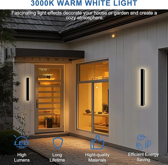 Modern Outdoor Wall Light, 2 Pack 31.5 Inch Long Outdoor Sconce Lights with Junction Box Cover, LED 3000K Exterior Sconce IP65 Waterproof Outside Light Fixtures for House Garage