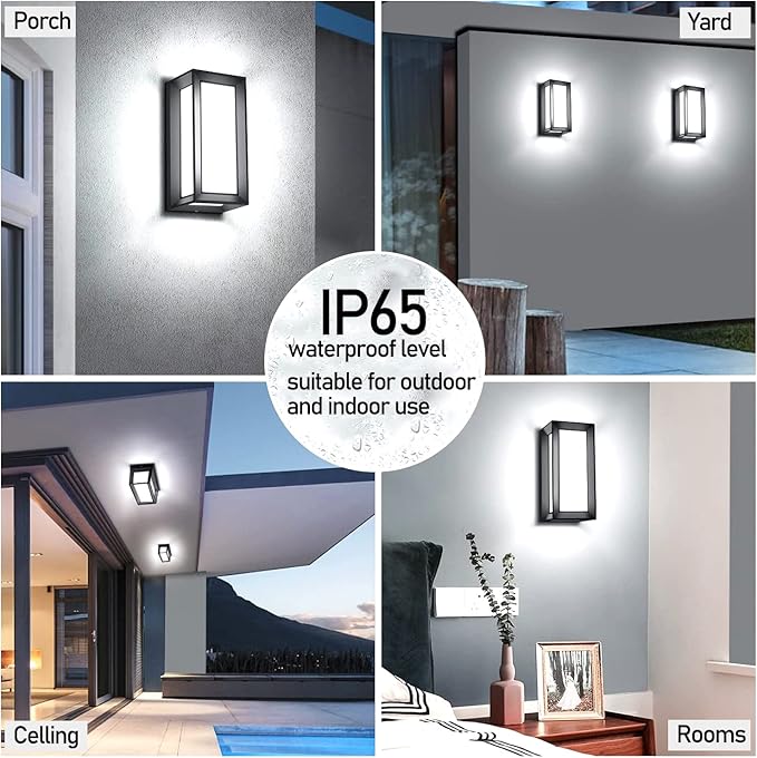 Sytmhoe Outdoor Wall Sconce Lights, 2Packs 24W 5000K Daylight White Aluminum Exterior Light Fixture Wall Mount Ip65 Waterproof, Led Porch Light for Garage Walkway Hallway Backyard Garden
