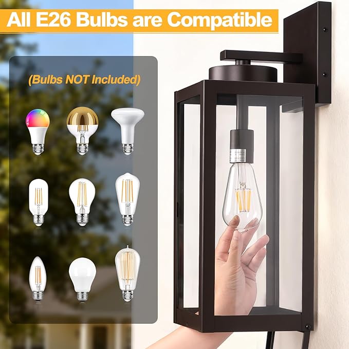 20" Large Outdoor Wall Lights with Closed Bottom - Oil Rubbed Bronze Outdoor Light Fixture Porch Lantern Wall Mounted, Waterproof Modern Exterior Wall Sconce Coach Lamps for House, E26, 2 Packs