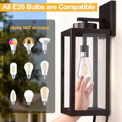 20" Large Outdoor Wall Lights with Closed Bottom - Oil Rubbed Bronze Outdoor Light Fixture Porch Lantern Wall Mounted, Waterproof Modern Exterior Wall Sconce Coach Lamps for House, E26, 2 Packs