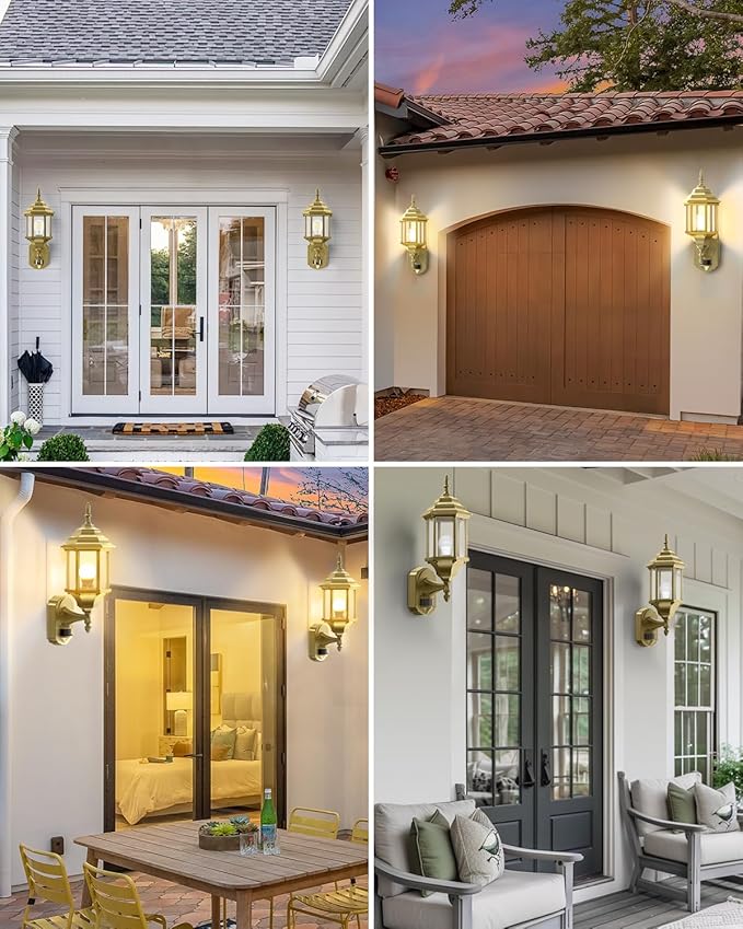 Redluck Motion Sensor Outdoor Lights, 16 inch Dusk to Dawn Outside Porch Lights, Waterproof Anti-Rust Aluminum Outdoor Wall Lights Exterior Lighting Fixtures for House, Garage, Front Door, Gold