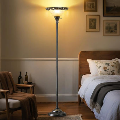 Luvkczc Torchiere Floor Lamp for Living Room - 70" Victorian Standing Lamp with Etched Glass Shade, Corner Floor Lamps for Bedroom/Office