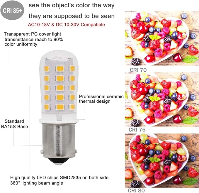 12V BA15S LED Bulb S8 SC 3W 300Lm 2700K Warm White,Bayonet Single Contact Base 1156 1141 P21W,AC/DC 12volt Landscape RV Camper Marine Boat Trailer Lighting-4 Pack