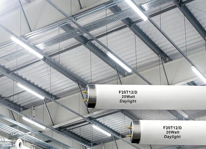 6 Pack 2FT F20T12/D Daylight Fluorescent Bulb, 24 Inch 6500K 20 Watt Full Spectrum Light, 1.5 Inch Diameter T12 Linear Tube, High Transparency CRI 85+