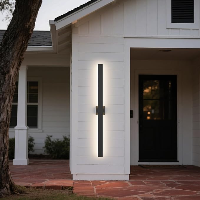 LamQee 47.2 In Aluminum Long Outdoor Wall Lights, 3000K 1760LM LED Waterproof IP65, Modern Exterior Lighting Fixture Linear Outdoor Sconce Wall Mount Outside Lighting for House Porch Patio Garage Door