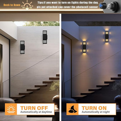Dusk to Dawn LED Outdoor Light Fixture Wall Mount,Black Square Porch Lights Outdoor,Modern Exterior Wall Sconce Lights 13In, Bulb Includes Up Down Outside Wall Light for House Front Door