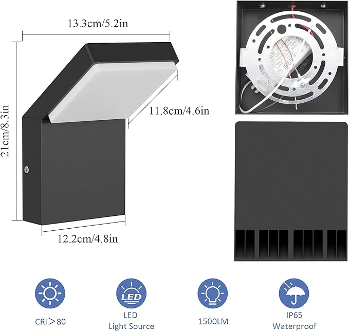 Aipsun Outdoor Wall Sconce Modern LED Porch Wall Lights Black Exterior Lighting Fixtures IP65 Outdoor Wall Mount Sconces Light 3000K Warm Light (2 Pack)