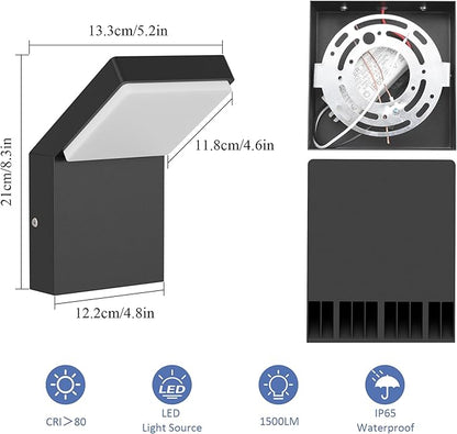 Aipsun Outdoor Wall Sconce Modern LED Porch Wall Lights Black Exterior Lighting Fixtures IP65 Outdoor Wall Mount Sconces Light 3000K Warm Light (2 Pack)