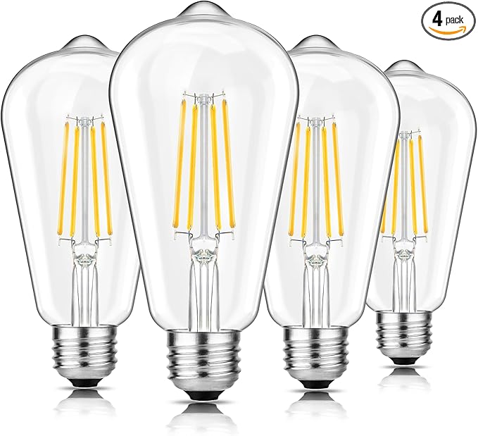 Svater Vintage LED Edison Bulbs 60W Equivalent, 6W ST58 4000K Neutral White Antique LED Filament Bulbs, E26 Medium Base, Clear Glass Style for Home and Commercial, Dimmable 4-Pack