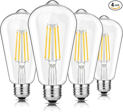 Svater Vintage LED Edison Bulbs 60W Equivalent, 6W ST58 4000K Neutral White Antique LED Filament Bulbs, E26 Medium Base, Clear Glass Style for Home and Commercial, Dimmable 4-Pack