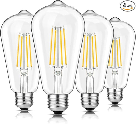 Svater Vintage LED Edison Bulbs 60W Equivalent, 6W ST58 4000K Neutral White Antique LED Filament Bulbs, E26 Medium Base, Clear Glass Style for Home and Commercial, Dimmable 4-Pack