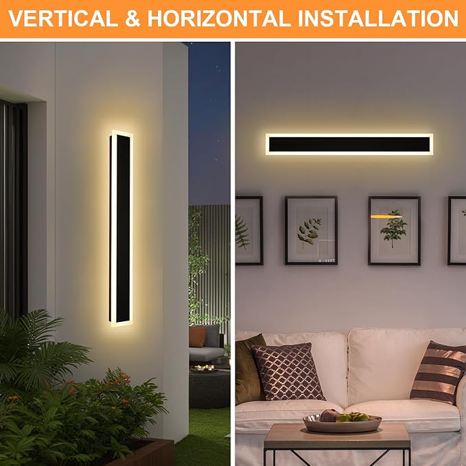 2 Pack 48In Modern LED Outdoor Wall Light, Exterior Long LED Wall Lights Fixture, 5CCT Dimmable Outdoor Linear Sconce, IP65 Waterproof Outside Wall-Mounted Lighting for Garage Front Door Porch