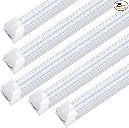 8 Foot V Shaped Led Light Tube T8 Integrated 96" 6000K Four Row 120W 14400 Lumens(300W Fluorescent Equivalent) Clear Cover Super Bright White Pack of 25