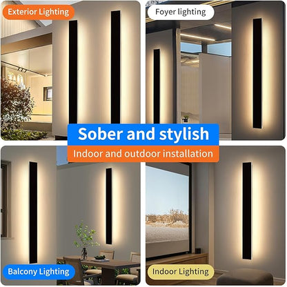 Mikeru 2 Pack Upgraded 71" Long LED Wall Sconce, 4.3" Wide IP65 Waterproof Outdoor Wall Lights, 3000K Warm White Exterior Lighting Fixtures for Front Porch, Garage, Basement & Patio