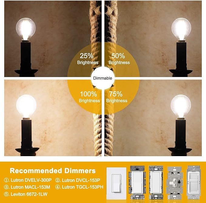Leools e12 led Bulb dimmable g16.5 Light Bulb 6W Equal 60 Watt 600lm AC120V e12 Candelabra 60 Watt for Chandeliers,Ceiling Fan,Vanity Soft White 3000K Globe e12 Bulbs 6Pack