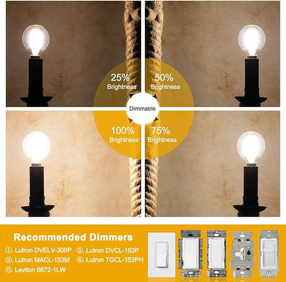 Leools e12 led Bulb dimmable g16.5 Light Bulb 6W Equal 60 Watt 600lm AC120V e12 Candelabra 60 Watt for Chandeliers,Ceiling Fan,Vanity Soft White 3000K Globe e12 Bulbs 6Pack