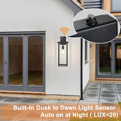 tewei 2 Pack Dusk to Dawn Large Outdoor Wall Lantern, 20 Inch Black Exterior Wall Light Fixtures, Large Porch Light with Clear Shade Sensor Modern Outdoor Sconce Lights for House Garage, E26 Base